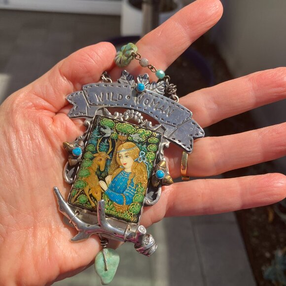 Sweet Bird Studio Wild Woman necklace in sterling silver, turquoise and beads - Picture 2 of 5